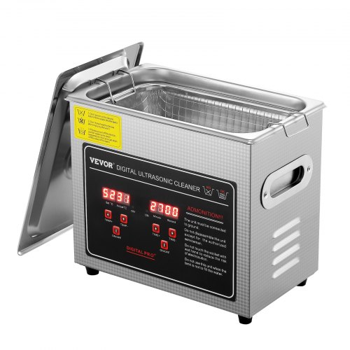 foto del prodotto vevor pulitore a ultrasuoni digitale in acciaio inox capacit 3 litri con riscaldamento tempo temperatura regolabile, macchina pulitrice a ultrasuoni da gioielli occhiali orologi laboratorio clinico