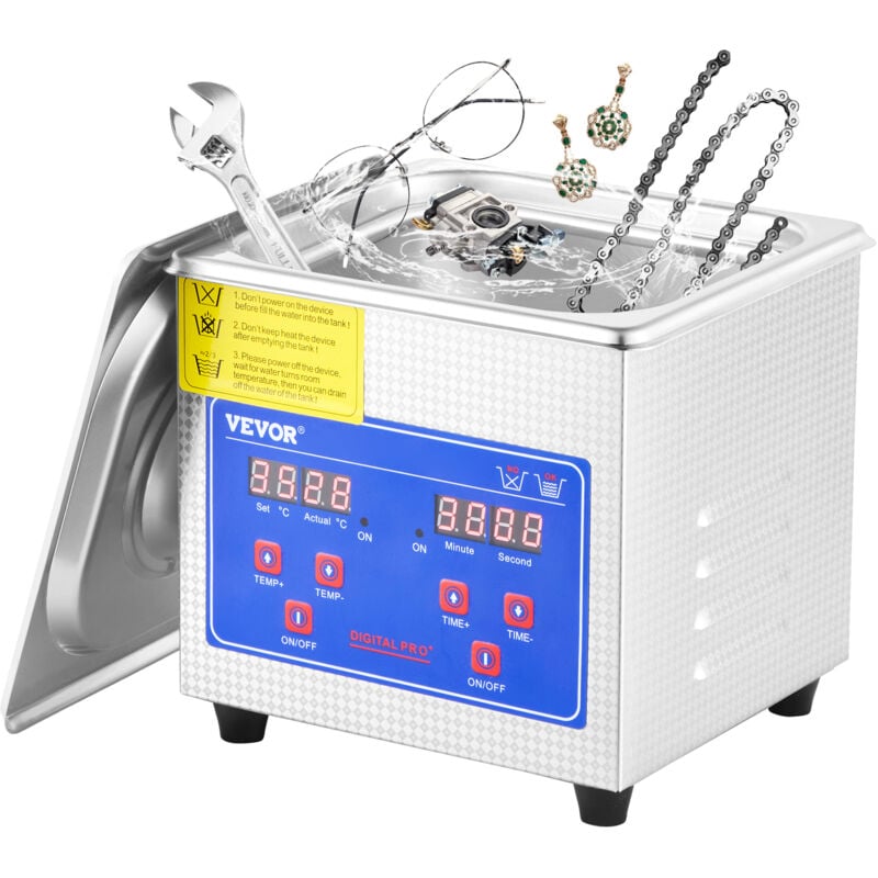foto del prodotto vevor pulitore ad ultrasuoni 1.3l macchina di pulizia ad ultrasuoni in acciaio inossidabile timer riscaldamento digitale pulizia di gioielli per