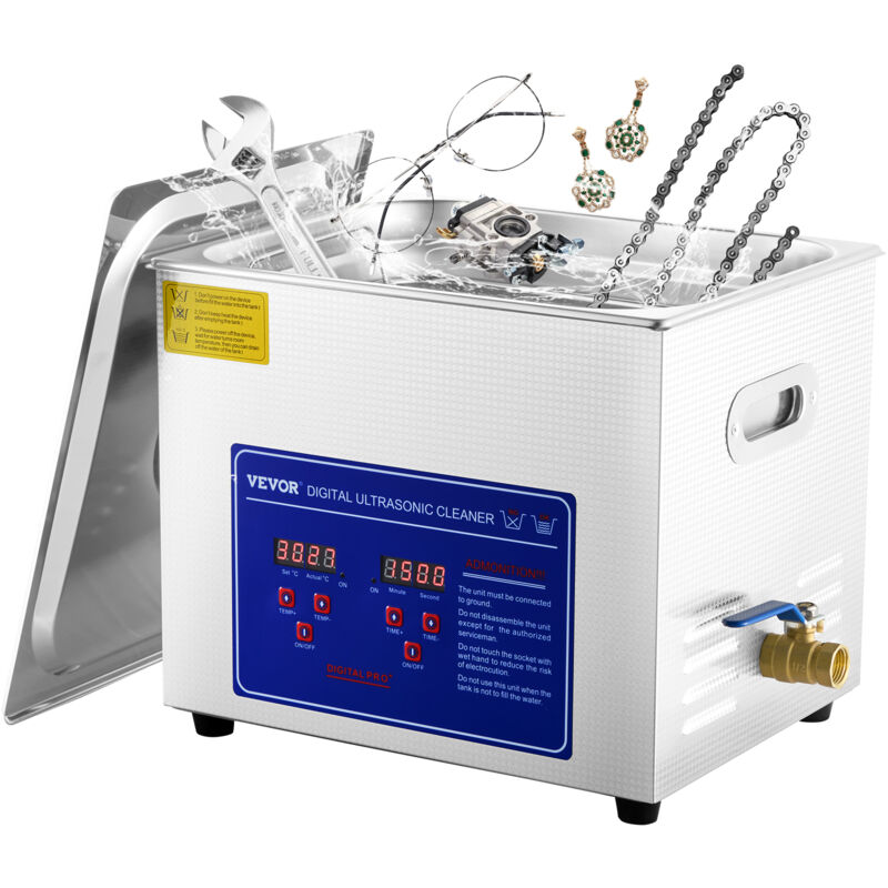 foto del prodotto vevor pulitore ad ultrasuoni 10l, pulitore digitale a ultrasuoni in acciaio inox portatile e professionale per occhiali, gioielli, monete digitale