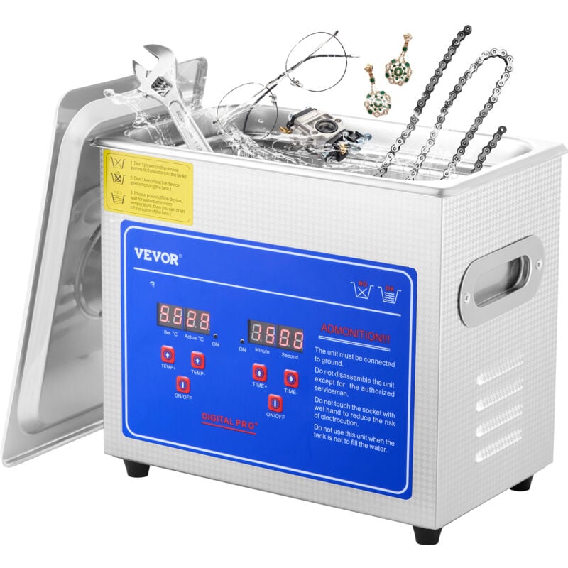foto del prodotto vevor pulitore ad ultrasuoni 3l macchina di pulizia ad ultrasuoni in acciaio inossidabile timer di riscaldamento digitale pulizia gioielli per uso