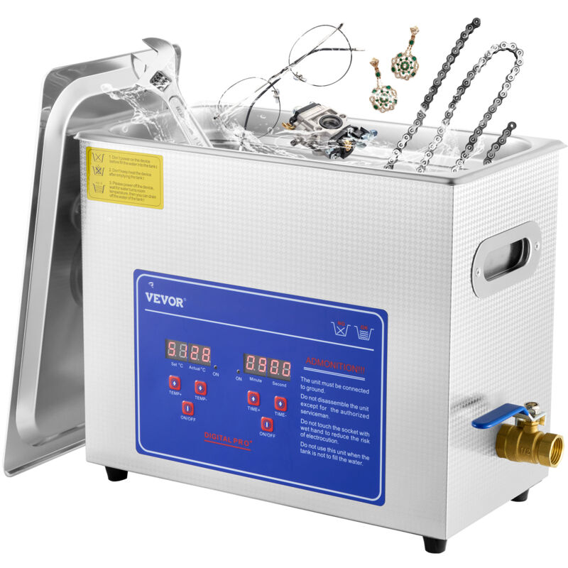 foto del prodotto vevor pulitore ad ultrasuoni 6 l, macchina per la pulizia ad ultrasuoni 40 khz in acciaio inossidabile con timer riscaldatore digitale, pulizia dei