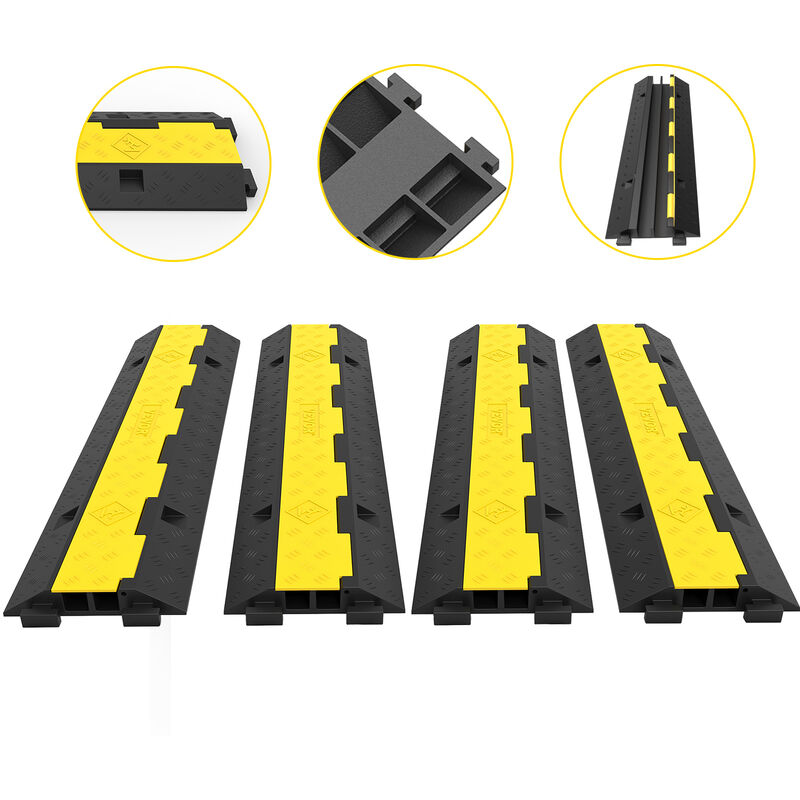 foto del prodotto vevor rampa modulare per condotto 2 canale, protezione cavo in gomma e pvc carico 4.989 kg, rampa di protezione per cavi in nero giallo da 4 pezzi