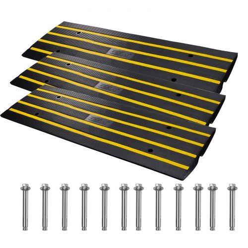 foto del prodotto vevor rampa per soglia in gomma 3 pezzi altezza 6,5cm capacità max. 15 tonnellate per veicoli, rampa per soglia superficie antiscivolo con canale per cavi, rampa soglia antiscivolo per salita facile