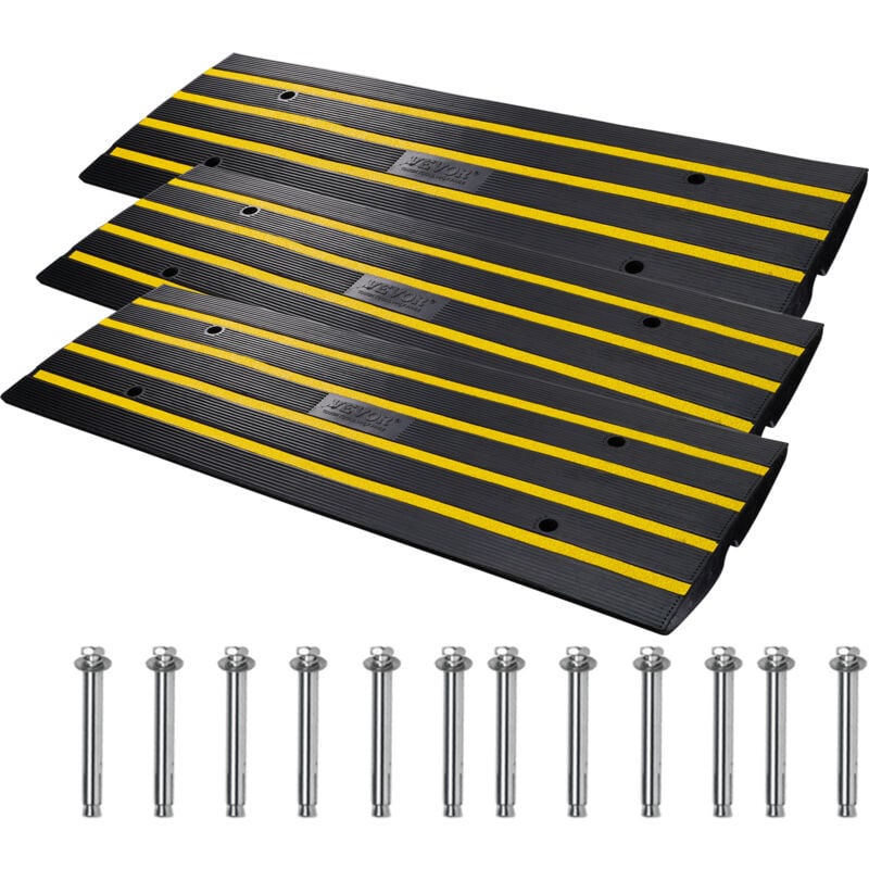 foto del prodotto vevor rampa per soglia in gomma 3 pezzi altezza 6,5cm capacita max. 15 tonnellate per veicoli, rampa per soglia superficie antiscivolo con canale