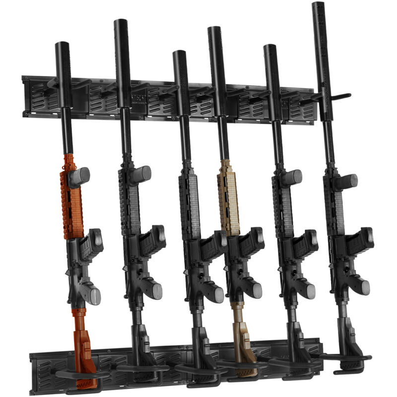 foto del prodotto vevor rastrelliere porta armi verticale 6 slot in metallo carico max. 81,6 kg supporto da parete per armi da fuoco fucili cabina stoccaggio armi