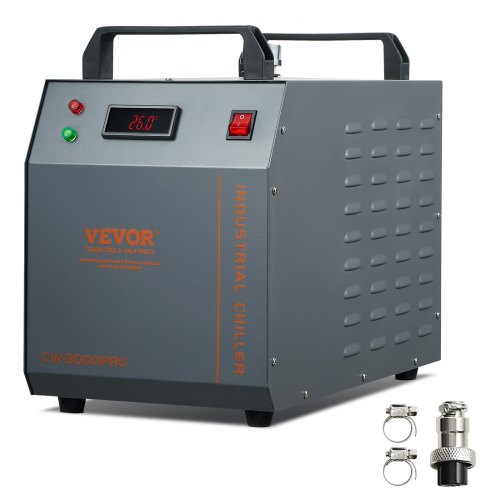 foto del prodotto vevor refrigeratore d'acqua industriale, cw-3000(pro), sistema di raffreddamento industriale con capacità del serbatoio di 150 w, 12 litri, portata 18 l/min per macchina per incisione laser