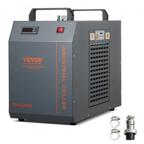 foto del prodotto vevor refrigeratore d acqua industriale, cw 5200, sistema di raffreddamento capacit del serbatoio dell acqua 7 litri, portata 13 l min per macchina per incisione laser co2