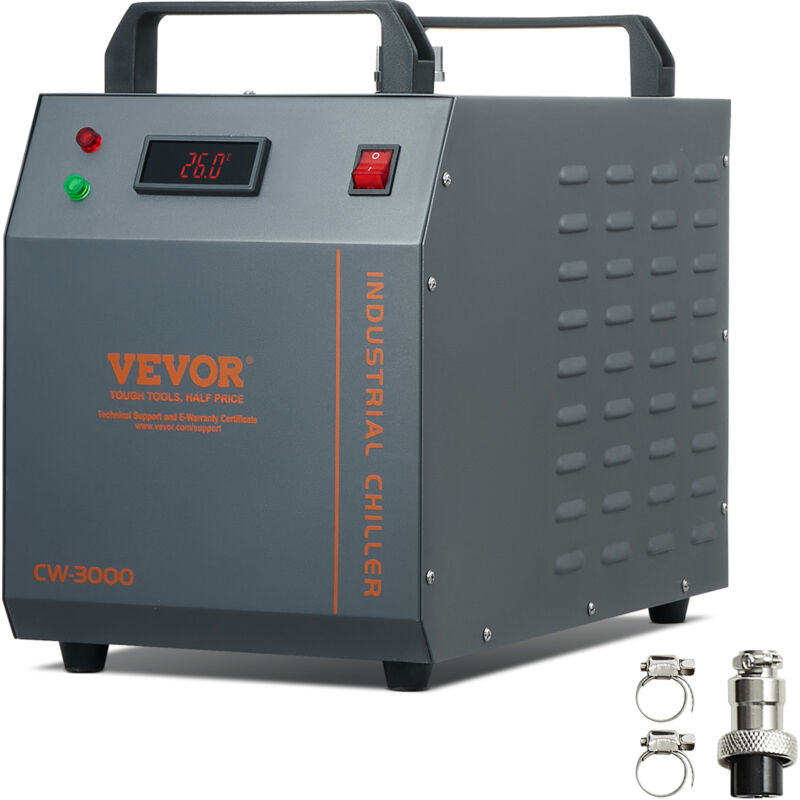 foto del prodotto vevor refrigeratore deacqua industriale, cw 3000, sistema di raffreddamento aria acqua 80 w, capacita serbatoio dellacqua di 12 litri, flusso massimo