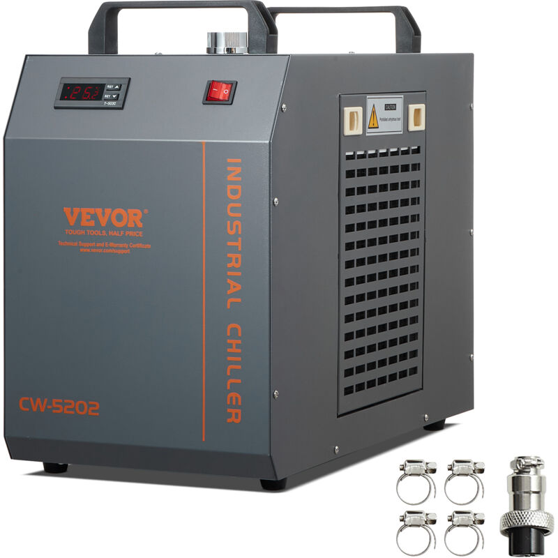 foto del prodotto vevor refrigeratore deacqua industriale, cw 5202, sistema di raffreddamento, capacita del serbatoio dellacqua 7 litri, portata 18 l min per macchina