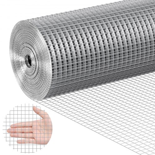 foto del prodotto vevor rete metallica, 610 mm x 15,24 m, rotolo di rete metallica zincata a caldo 12,7 x 12,7 mm maglia calibro 19 recinzione in filo per pollame conigli, giardino