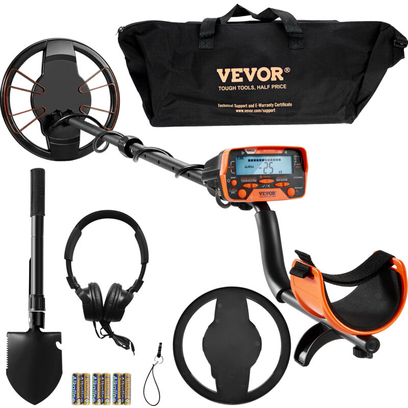 foto del prodotto vevor rilevatore per metalli sottoterra bobina diametro 25,4cm 7 modalita di funzione 7,2 9,6 v lunghezza asta regolabile tra 104 132cm, metal