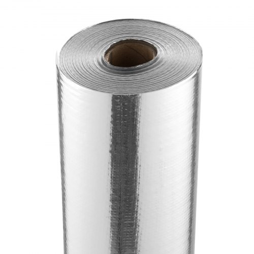 foto del prodotto vevor rotolo di isolamento riflettente doppio, barriera radiante in tessuto intrecciato, 1220 x 76200 mm, scudo riflettente del calore in tessuto pe in foglio di alluminio, per finestre e camper