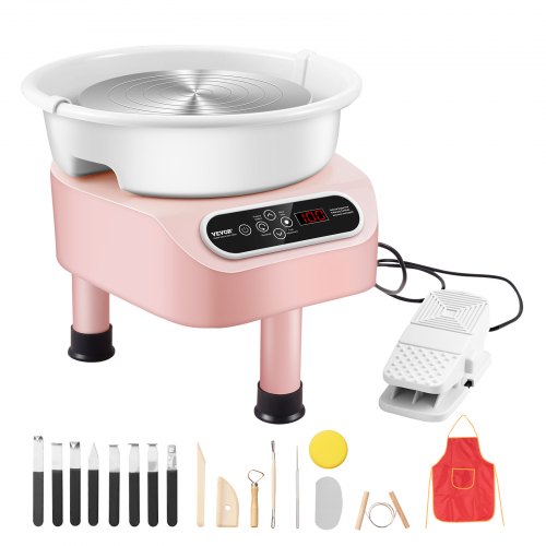 foto del prodotto vevor ruota per ceramica, macchina 250 mm, ruota elettrica per ceramica da 350 w, ruota trasmissione diretta con 3 gambe di supporto pedale touch screen lcd per artigianato artistico fai da te, rosa