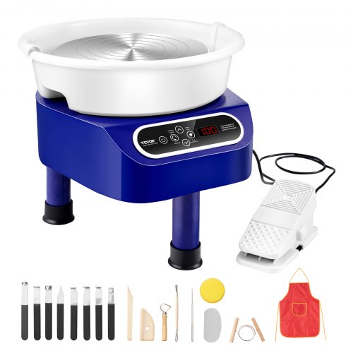 foto del prodotto vevor ruota per ceramica, macchina per ceramica da 28 cm, 450 w , ruota in ceramica a trasmissione diretta con pedale e touch screen lcd 3 gambe di supporto per artigianato artistico fai da te, blu