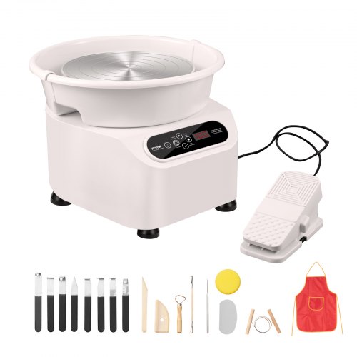 foto del prodotto vevor ruota per ceramica, macchina per formare ceramica ruota elettrica, con pedale touch screen lcd strumenti di modellazione, ruota a trasmissione, per artigianato artistico, 450 w, 280mm, bianco