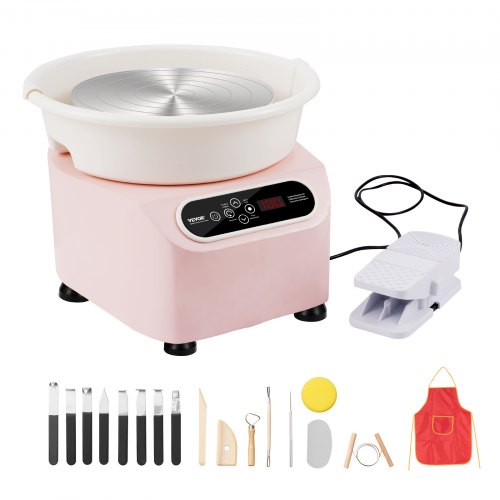 foto del prodotto vevor ruota per ceramica, macchina per formare ceramica ruota elettrica, con pedale touch screen lcd strumenti di modellazione, ruota a trasmissione, per artigianato artistico, 450 w, 280mm, rosa