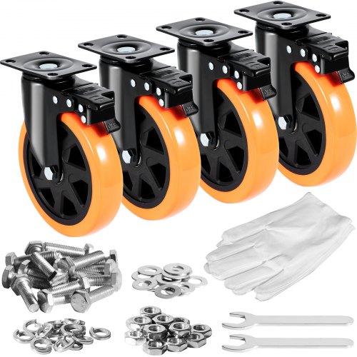 foto del prodotto vevor ruote girevoli set di 4 rotelle per mobili industriali ruote silenziose in pvc diametro da 152,4mm con freno di bloccaggio a b capacit carico 318kg per rotella per carrelli da banco da lavoro