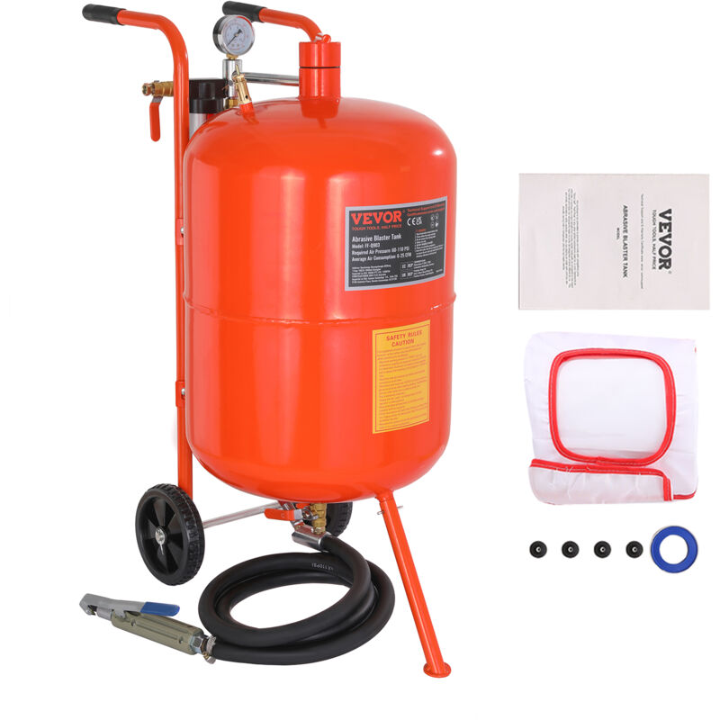 foto del prodotto vevor sabbiatrice ad alta pressione 75,7 l, kit di sabbiatura ad aria 60 110 psi, serbatoio abrasiva portatile con 4 ugelli in ceramica separatore