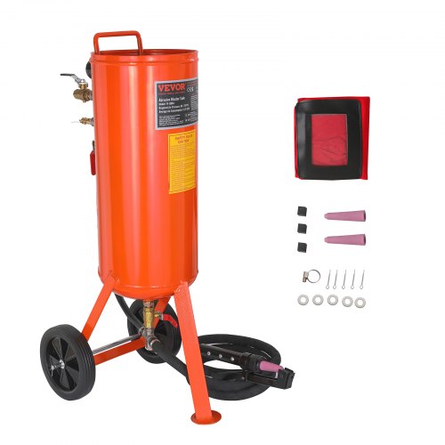 foto del prodotto vevor sabbiatrice da 37 litri, sabbiatrice pressione 60-110 psi, serbatoio abrasivo portatile, kit sabbiatura ad aria 2 ugelli in ceramica separatore tubo 2,3m per rimozione di vernice macchie ruggine