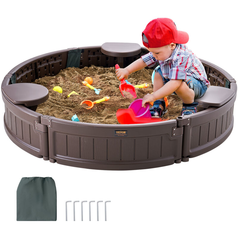foto del prodotto vevor sabbiera con coperchio 120 x 23 cm sabbiera rotonda in hdpe con 3 posti ad angolo, rivestimento del fondo, per cortile allaperto, spiaggia,