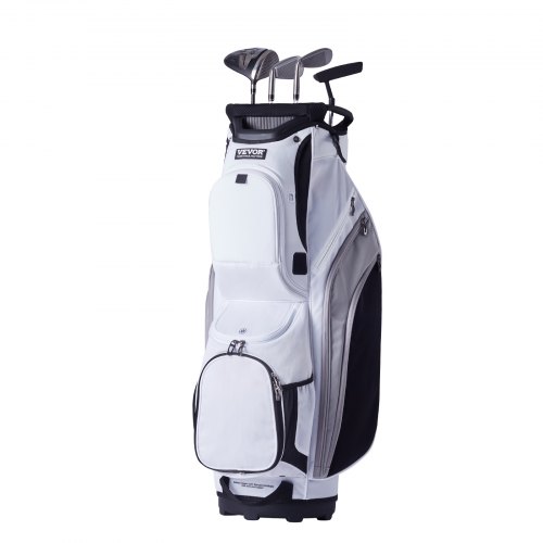 foto del prodotto vevor sacca da golf con divisorio organizzatore a 14 vie, sacca da golf in nylon premium 915 mm 13 tasche sacca da golf con resistente manici, copertura antipolvere e cinghie staccabili, bianco