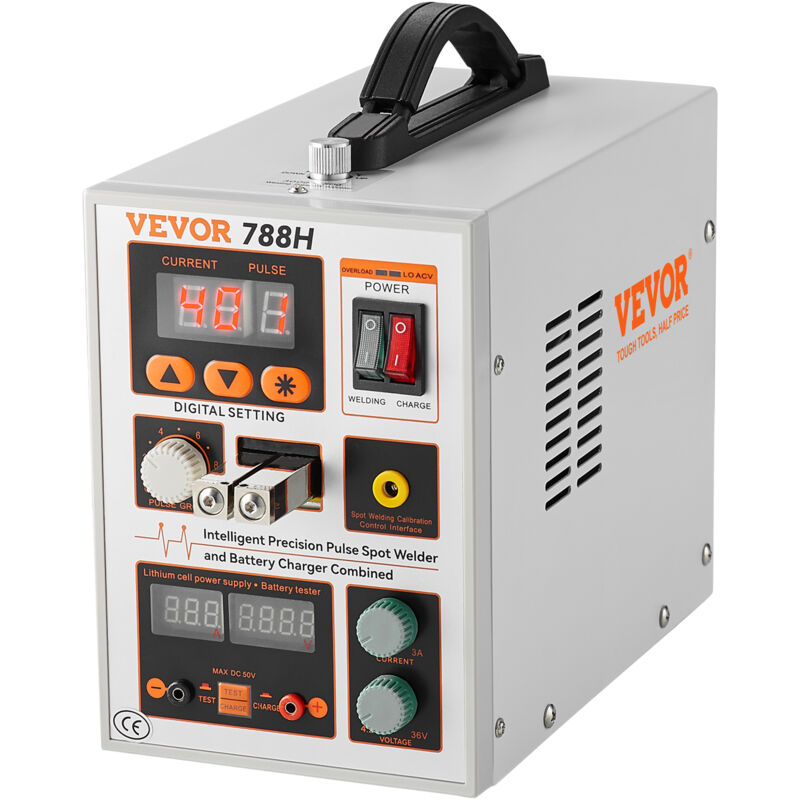 foto del prodotto vevor saldatrice a punti a batteria, saldatrice a punti a impulsi 788h, saldatrice a batteria portatile ad alta potenza con 2 modalita, led per