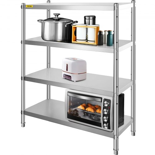 foto del prodotto vevor scaffale da cucina 152,4 x 47 x 118,9 cm, scaffale per cucina mensola metallo con 4 ripiani, scaffalatura capacit da 150kg a ripiano scaffale in acciaio inossidabile per cucina e garage