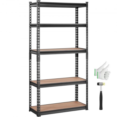 foto del prodotto vevor scaffale per carico pesante da garage officina cantina 5 ripiani in metallo carico totale massima 907,2kg, scaffale in metallo altezza ripiano regolabile 75 x 30 x 152 cm, scaffale per magazzino