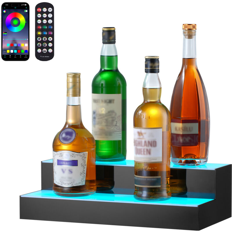 foto del prodotto vevor scaffale per vino da bar, scaffale da bar illuminato a led telecomando rf controllo app, scaffale illuminazione per bevande in acrilico 2
