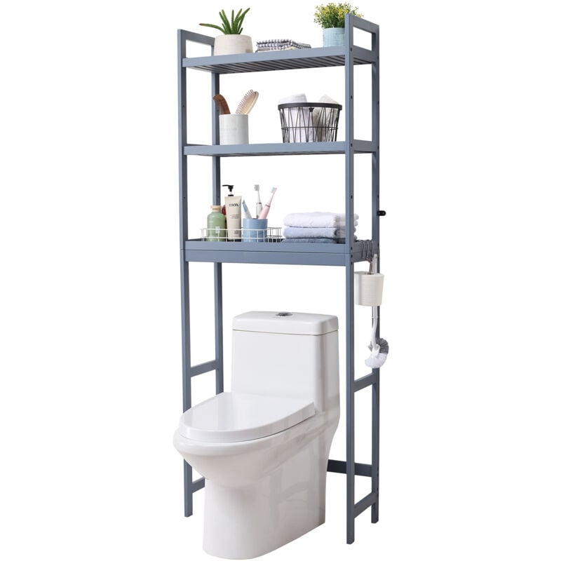 foto del prodotto vevor scaffale per wc, mobile portaoggetti per wc regolabile a 3 ripiani, mensola per bagno con 3 ganci, organizzatore per lavanderia, adatto per