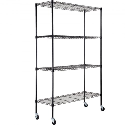 foto del prodotto vevor scaffale portaoggetti con ruote, 4 ripiani regolabili, capacit 700 libbre, scaffali da garage per carichi pesanti scaffale metallico organizzatore in metallo, nero, 47,2x17,7x74