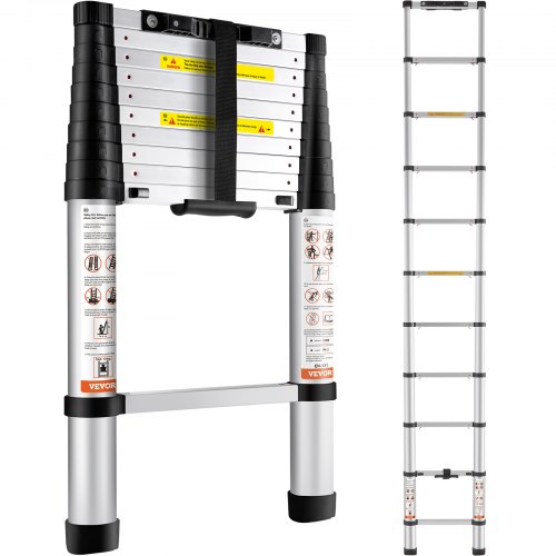 foto del prodotto vevor scala telescopica in alluminio estensibile altezza max. 3,2m portatile 8,2kg, scala telescopica allungabile in alluminio portatile salva spazio portata massima 170 kg per riparazione domestico