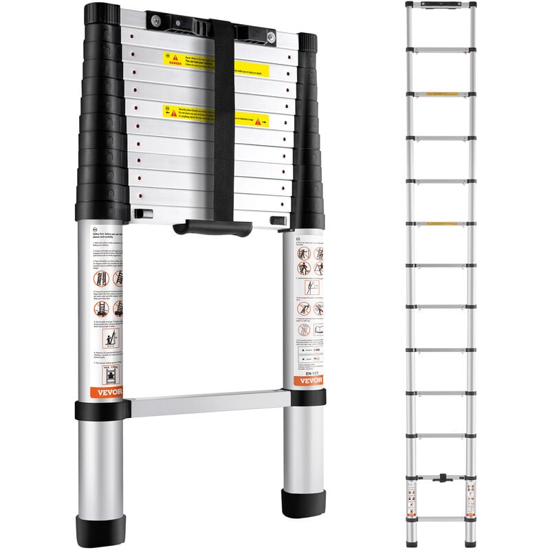 foto del prodotto vevor scala telescopica in alluminio estensibile altezza max.3,8m portatile 10kg