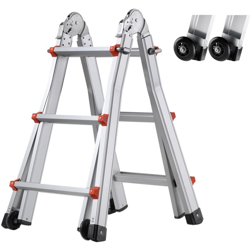 foto del prodotto vevor scala telescopica telaio a forma di a, scala estensibile compatta in alluminio carico 149,7 kg, scala pieghevole portatile multifunzione per