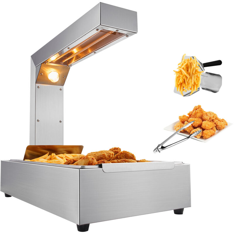 foto del prodotto vevor scalda patate fritte, lampada riscaldante alimenti fritti commerciale 750 w, vassoio scaldavivande 605 x 343 x 555 mm acciaio inox,vasca scalda