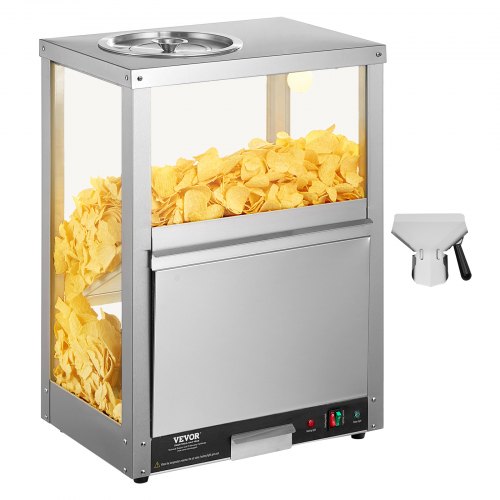 foto del prodotto vevor scalda patatine nacho commerciali, macchina scalda patatine 80 l con base riscaldante luce riscaldante, con pannello deflessione, acciaio inox, per patatine nacho, popcorn, patatine fritte
