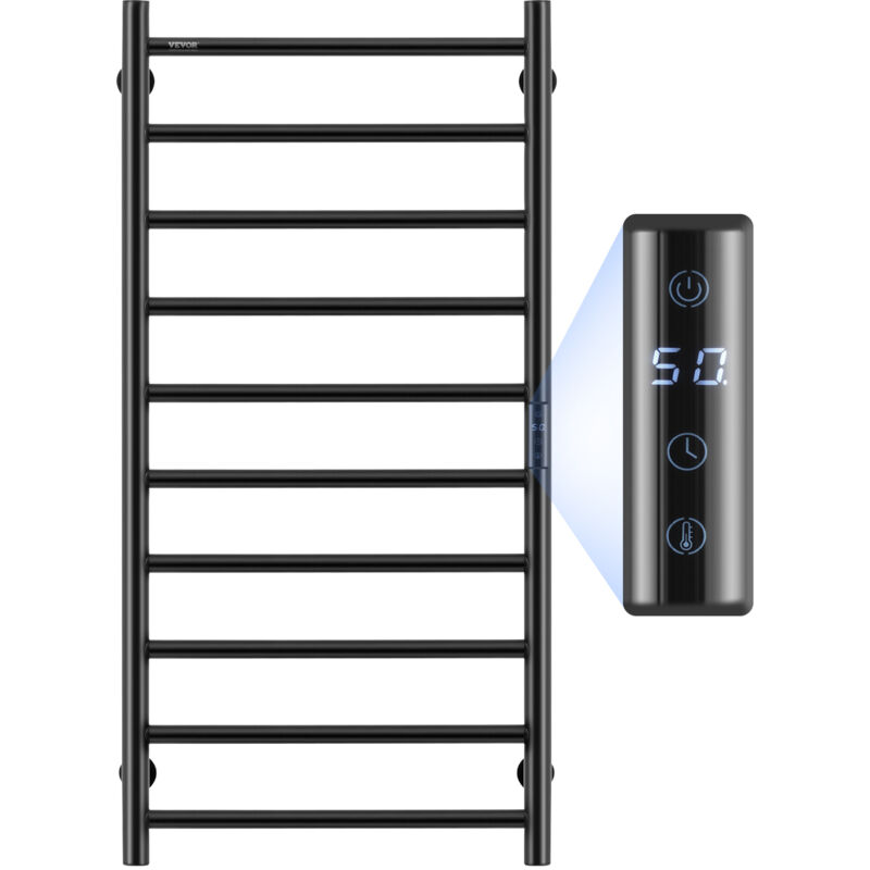 foto del prodotto vevor scaldasalviette a 10 barre, portasciugamani riscaldato a parete per bagno, radiatore scaldasalviette impermeabile ipx5 con timer e display