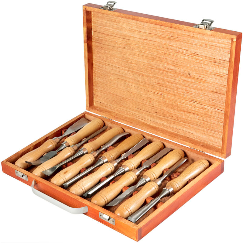 foto del prodotto vevor scalpello legno 12 pezzi 3,75pollici 9.5cm set di scalpelli tornio legno scalpello per tornitura del legno intaglio del legno con manici in