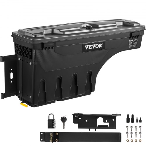 foto del prodotto vevor scatola di immagazzinaggio per auto nero, capacità massima 6,6 galloni cassetta degli attrezzi del camioncino abs e acciaio al carbonio, adatta a dodge ram 1500 2019-2021, installazione facile