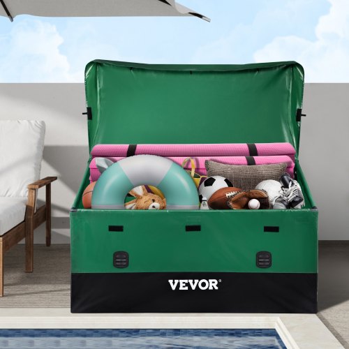 foto del prodotto vevor scatola per stoccaggio da esterno in pe impermeabile con coperchio manici laterali volume da 660l, contenitore porta attrezzi da giardino con coperchio inclinata capienza 660l, baule da giardino