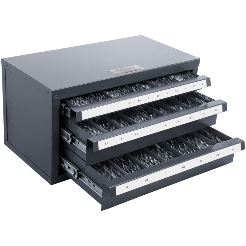foto del prodotto vevor scatola porta punte trapano 1 13mm cassetti portautensili 3 cassetti 29 scomparti etichettati, dispenser per punte 37,5x20x20 cm impilabile