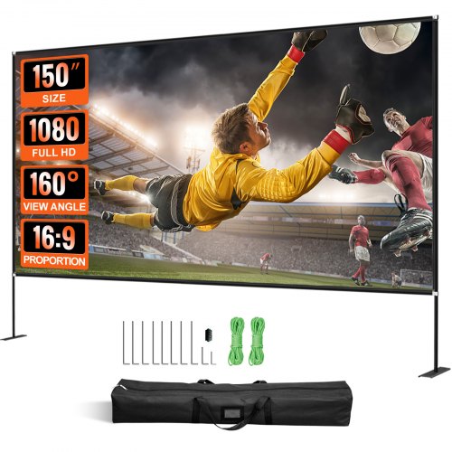 foto del prodotto vevor schermo del proiettore portatile 381 cm da esterno con angolo di visione a 160 gradi, schermo cinematografico in 16 9 hd 4k, utilizzo per film, eventi sportivi, foto, videogiochi e presentazioni