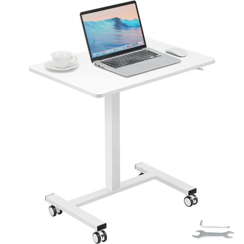 foto del prodotto vevor scrivania mobile in piedi 713 1118 mm scrivania in piedi regolabile in altezza carico 18,1 kg con molla ruote girevoli a 360 tavolo per laptop mobile per casa ufficio scuola, supporto laptop