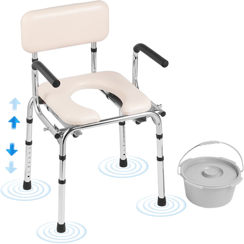 foto del prodotto vevor sedia da toilette, comodino da comodino con sedile imbottito, braccioli ribaltabili, altezza regolabile, secchio rimovibile da 5,8 l capacita