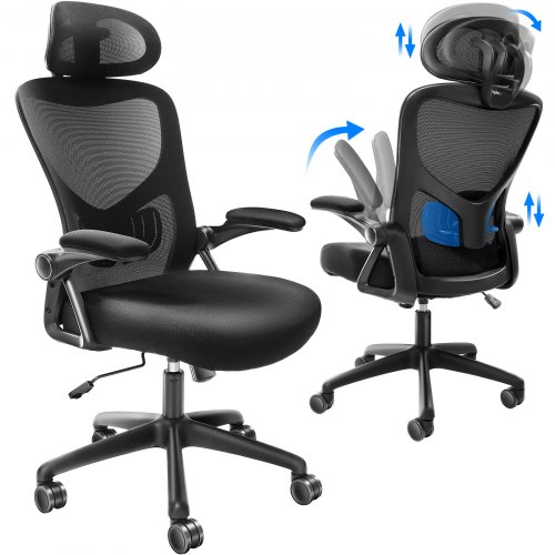 foto del prodotto vevor sedia da ufficio ergonomica con supporto lombare poggiatesta braccioli regolabili, sedia con rotelle carico max. 130kg da ufficio reclinabile girevole sedile scorrevole da scrivania home office