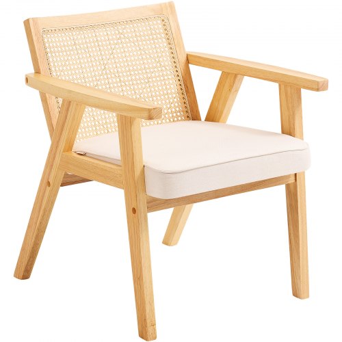 foto del prodotto vevor sedia in rattan 1 pezzo sedia da pranzo moderna della met secolo con braccioli, sedia imbottita con schienale in rattan, sedia per sala da pranzo in rattan per soggiorno, camera da letto, beige