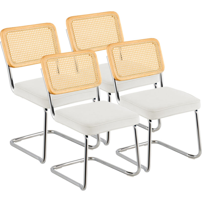 foto del prodotto vevor sedie in rattan, set di 4, sedia da pranzo moderna della meta del secolo, sedia imbottita in velluto con schienale in rattan, sedia da cucina
