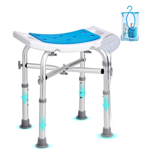 foto del prodotto vevor sedile per doccia antiscivolo altezza regolabile 405 480mm, sgabello per doccia carico max. 226,8kg, sedia per doccia in alluminio pe, sgabello da bagno doccia antiscivolo portata 226,8kg bianco