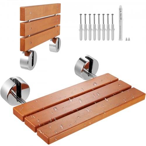 foto del prodotto vevor sedile per doccia pieghevole in teak 510 x 50 x 335 mm panca per doccia pieghevole a parete con capacit 199,58 kg sedia da doccia pieghevole salva spazio, per anziani donne incinte bambini
