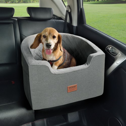 foto del prodotto vevor seggiolino auto per cani di piccola taglia media 25kg, rialzo per cani impermeabile, tasca portaoggetti, guinzaglio di sicurezza con clip, imbottitura in spugna, cuccia per cani, grigio